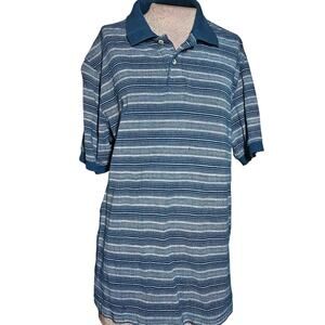 Blue Striped Short Sleeve Cotton Polo Shirt Size Large